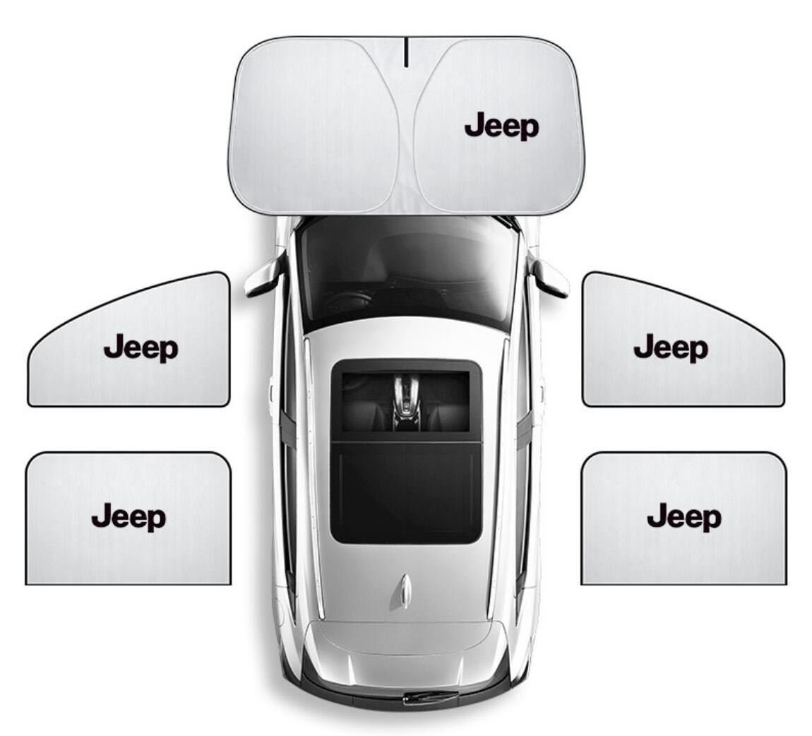 ★激レア★ジープ ロゴ フロントガラス サンシェード 車窓遮 磁石式車用カーテン 簡単取り付け★5枚セット★収納袋付★拍卖