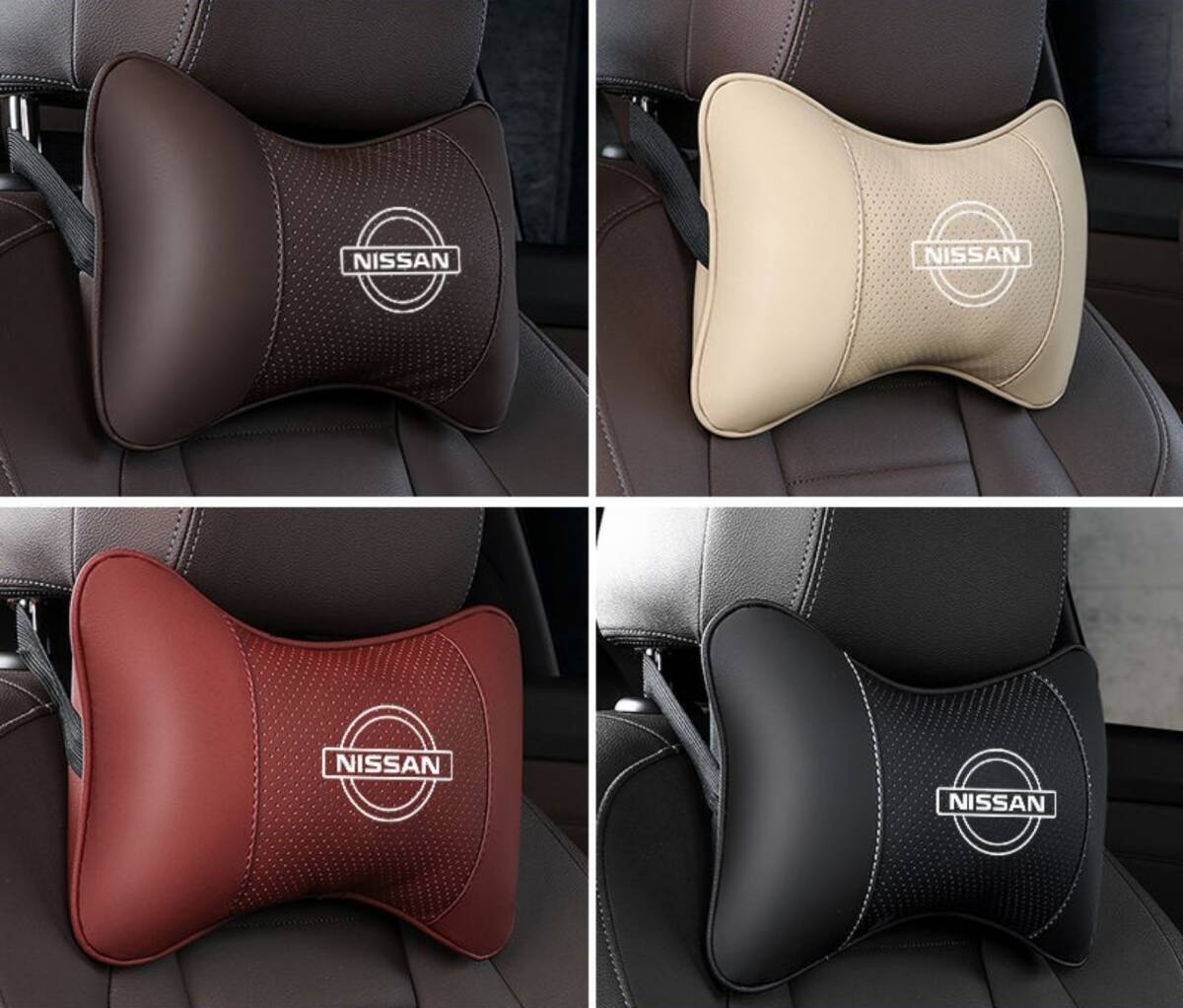 日産 ニッサン NISSAN専用 汎用 ネックパッド 2個 ロゴレザー 内装パーツ 首用クッション 4色選択可拍卖