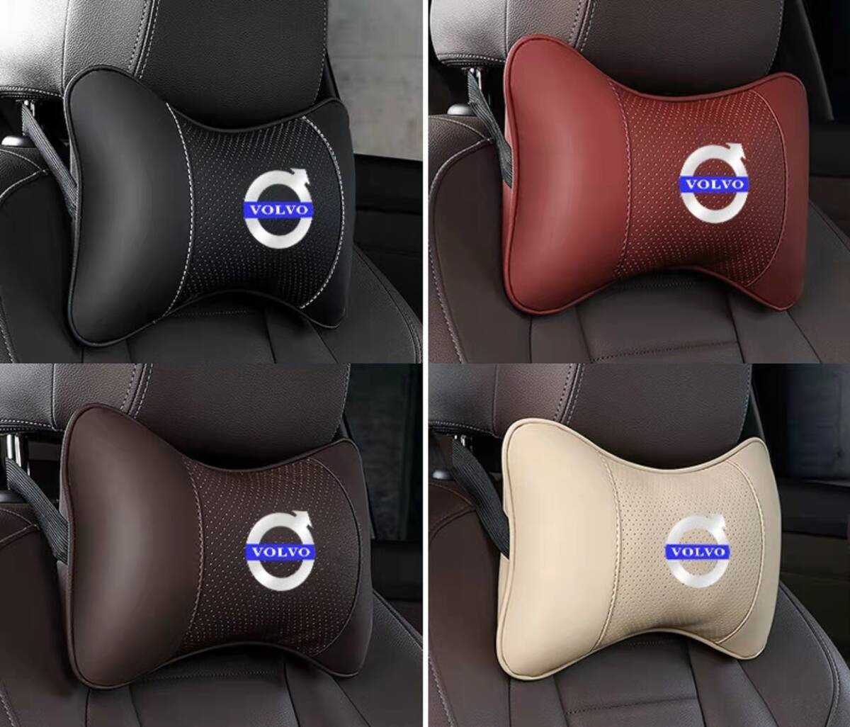即決 ボルボ VOLVO ネックパッド 2個 ロゴレザー 内装パーツ 首用クッション 4色選択可拍卖
