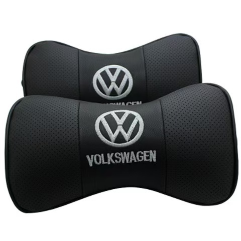 フォルクスワーゲン 高級レザー 刺繍ロゴ入り ネックパッド ヘッドレスト 2個セット★3色選択★快適低反発クッション★長時間運転にも最適拍卖