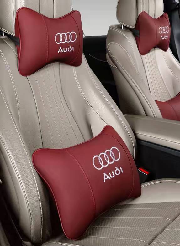 アウディ AUDI 車載用 ネックパット 腰クッション ロゴレザー ネックピロー 腰当て 1セット拍卖