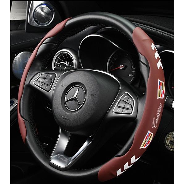 キャデラック Cadillac ハンドルカバー 2個セット ステアリングカバー 滑り防止 内装パーツ レザ ー 夜光 蛍光 蓄光タイプ保護カバー 3色拍卖