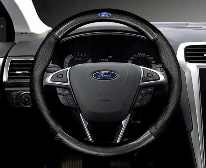 フォード FORD 専用 ハンドルカバー ステアリングカバー 円型 本革 カーボン調拍卖