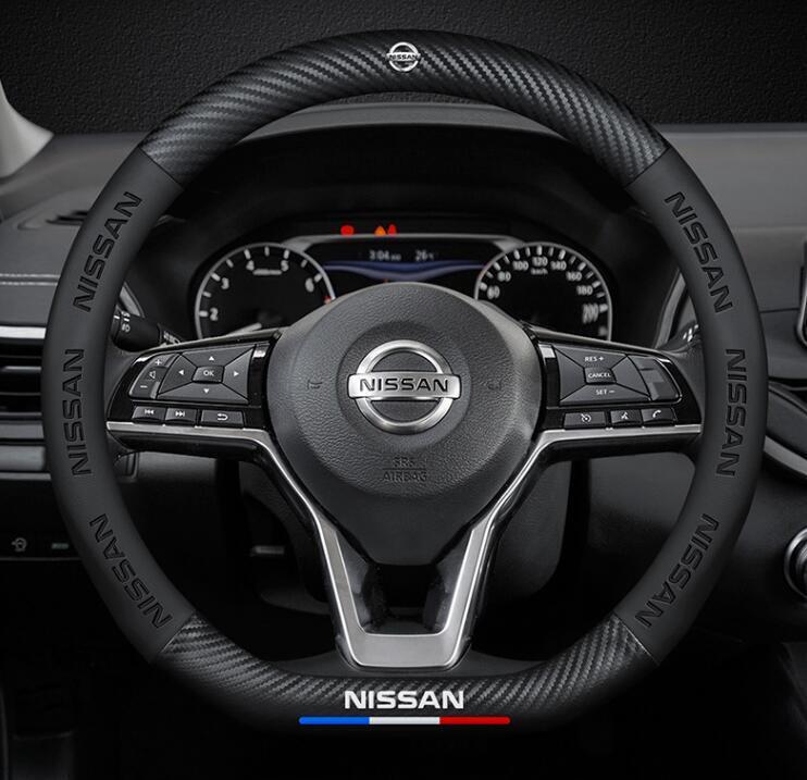 日産 ハンドルカバー レザー ステアリングカバー 滑り止め 握りやすい 3色 D型 カーボン調 Sサイズ拍卖