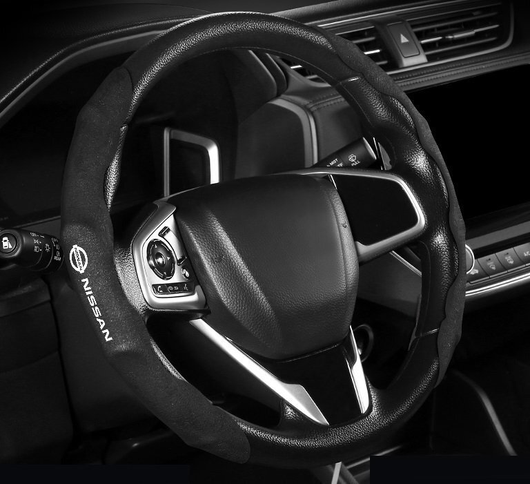 日産 NISSAN ハンドルカバー 車用 ステアリングカバー 滑り防止 ハンドル保護 取り付けが簡単 2本セット☆アルカンターラ調 4色選択可拍卖