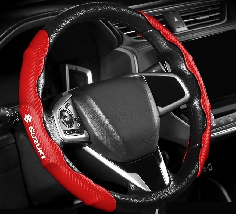 スズキ SUZUKI ハンドルカバー 車用 ステアリングカバー 滑り防止 ハンドル保護 取り付けが簡単 2本セット ☆カーボン調 4色選択可拍卖