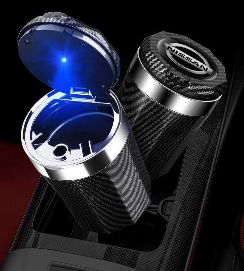 ★新品★日産★車の灰皿 LED照明 内装パーツ ブルー フォグランプ 専属ロゴ インテリア アクセサリー ★カーボン調★拍卖
