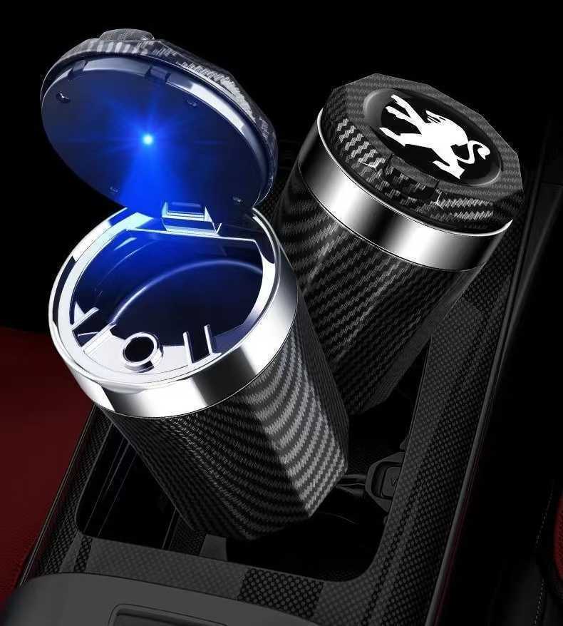 ★新品★プジョー★車の灰皿 LED照明 内装パーツ ブルー フォグランプ 専属ロゴ インテリア アクセサリー ★カーボン調★拍卖