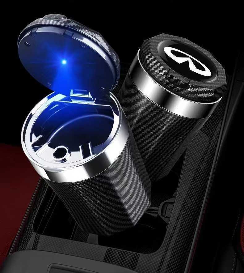 ★新品★インフィニティ★車の灰皿 LED照明 内装パーツ ブルー フォグランプ 専属ロゴ インテリア アクセサリー ★カーボン調★拍卖