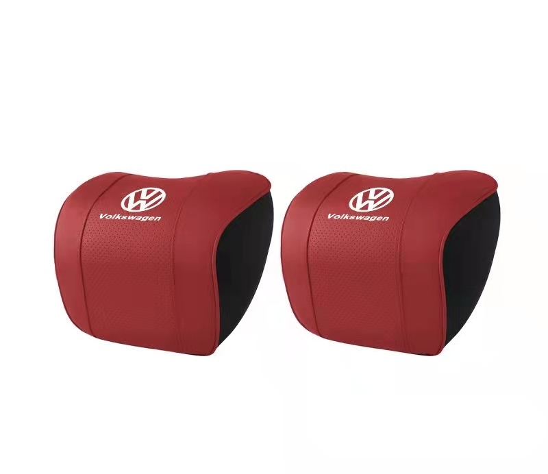 フォルクスワーゲン 車用記憶 通気性弾性 ネックパッド レザー 首 ネック 2個 取付簡単 LOGO付 VOLKSWAGEN 4色選択可拍卖