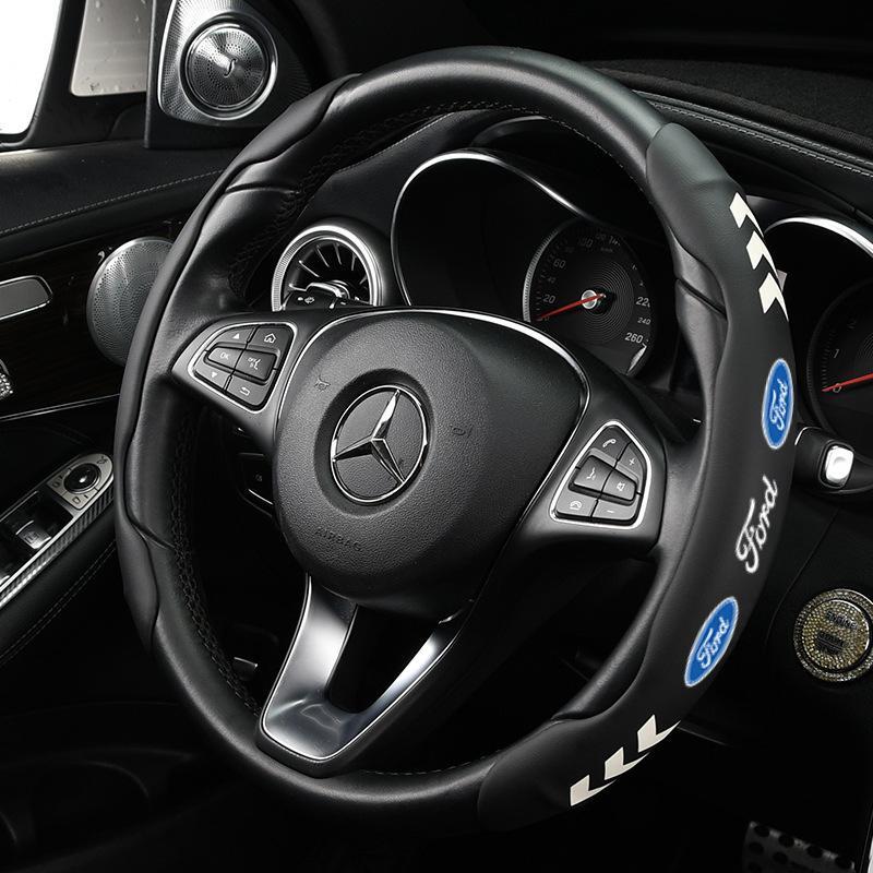 フォード FORD ハンドルカバー 2個セット ステアリングカバー 滑り防止 内装パーツ レザ ー 夜光 蛍光 蓄光タイプ保護カバー 3色選択可拍卖