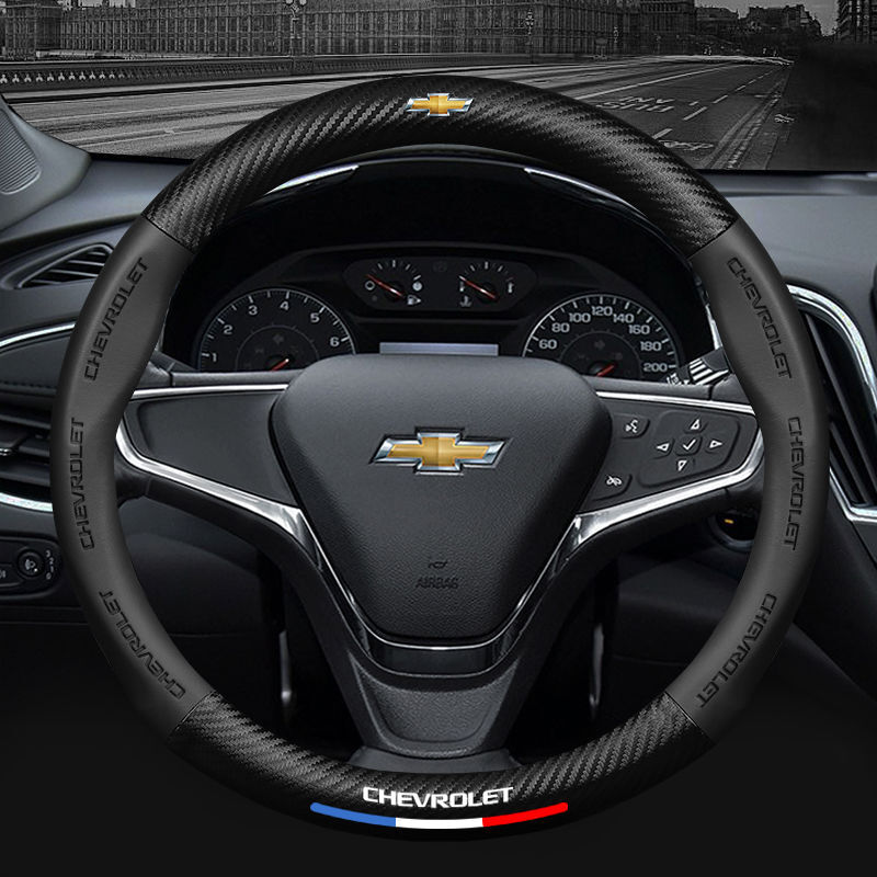 シボレー 専用 ハンドルカバー ステアリングカバー 円型 本革 上質な逸品【美品】 カーボン調拍卖