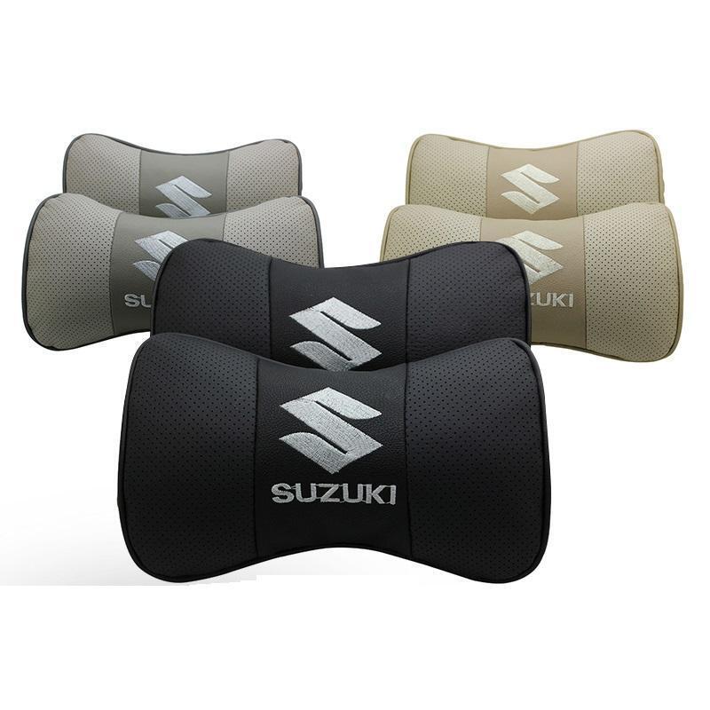 新作 スズキ 高級レザー 刺繍ロゴ入り ネックパッド ヘッドレスト 2個セット★3色選択★快適低反発クッション★長時間運転にも最適★拍卖