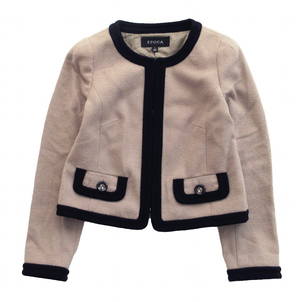 EPOCA エポカ M5E06-445-40 ノーカラージャケットバイカラー ベージュ サイズM レディース 【中古】拍卖