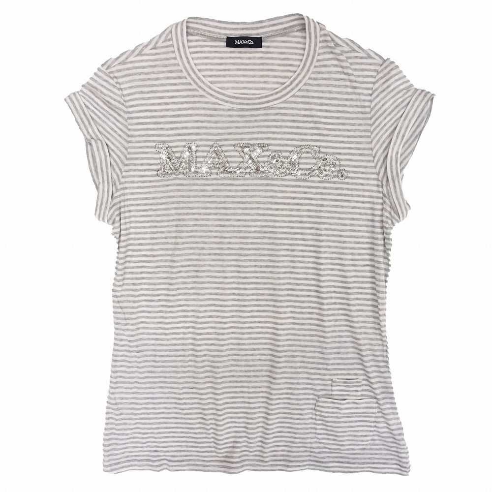 マックスマーラ MAX&CO マックスアンドコー ボーダー Tシャツ 半袖 ストーン スパンコール装飾 サイズL グレー レディース 【中古】拍卖