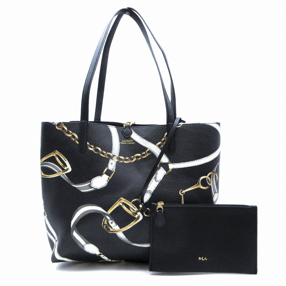 LAUREN RALPH LAUREN ローレンラルフローレン リバーシブル トートバッグ ポーチ付き ショルダー 肩掛け 黒 レディース 【中古】拍卖
