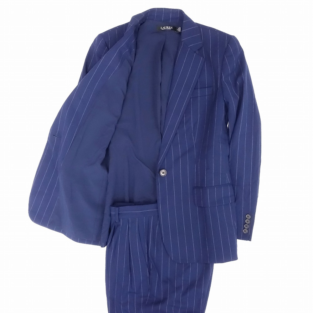LAUREN RALPH LAUREN ローレン ラルフローレン ストライプ スーツ セットアップ ブレザー スラックス 2 ネイビー レディース 【中古】拍卖