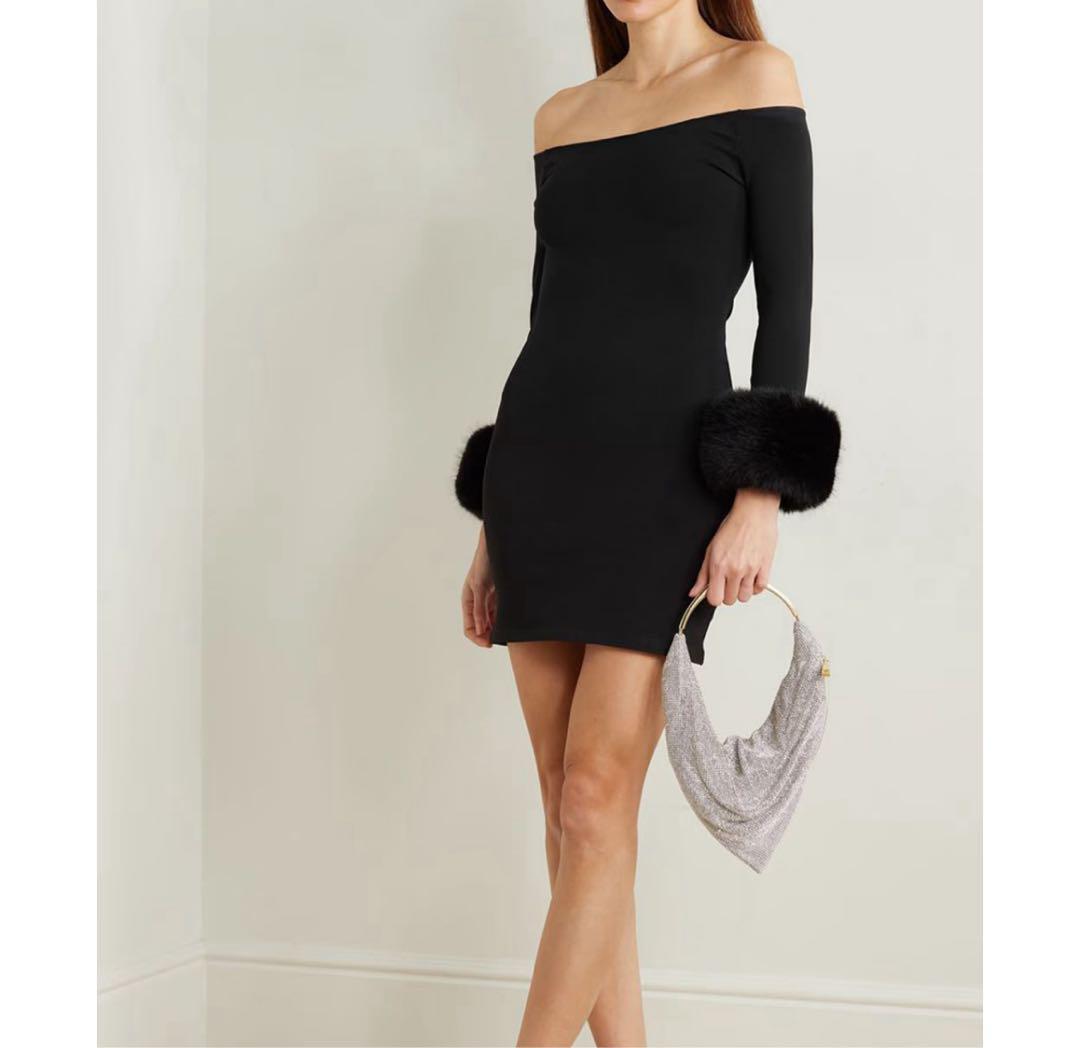 【美品】ALEXANDER WANG★オフショルダーワンピース ファー トリム拍卖