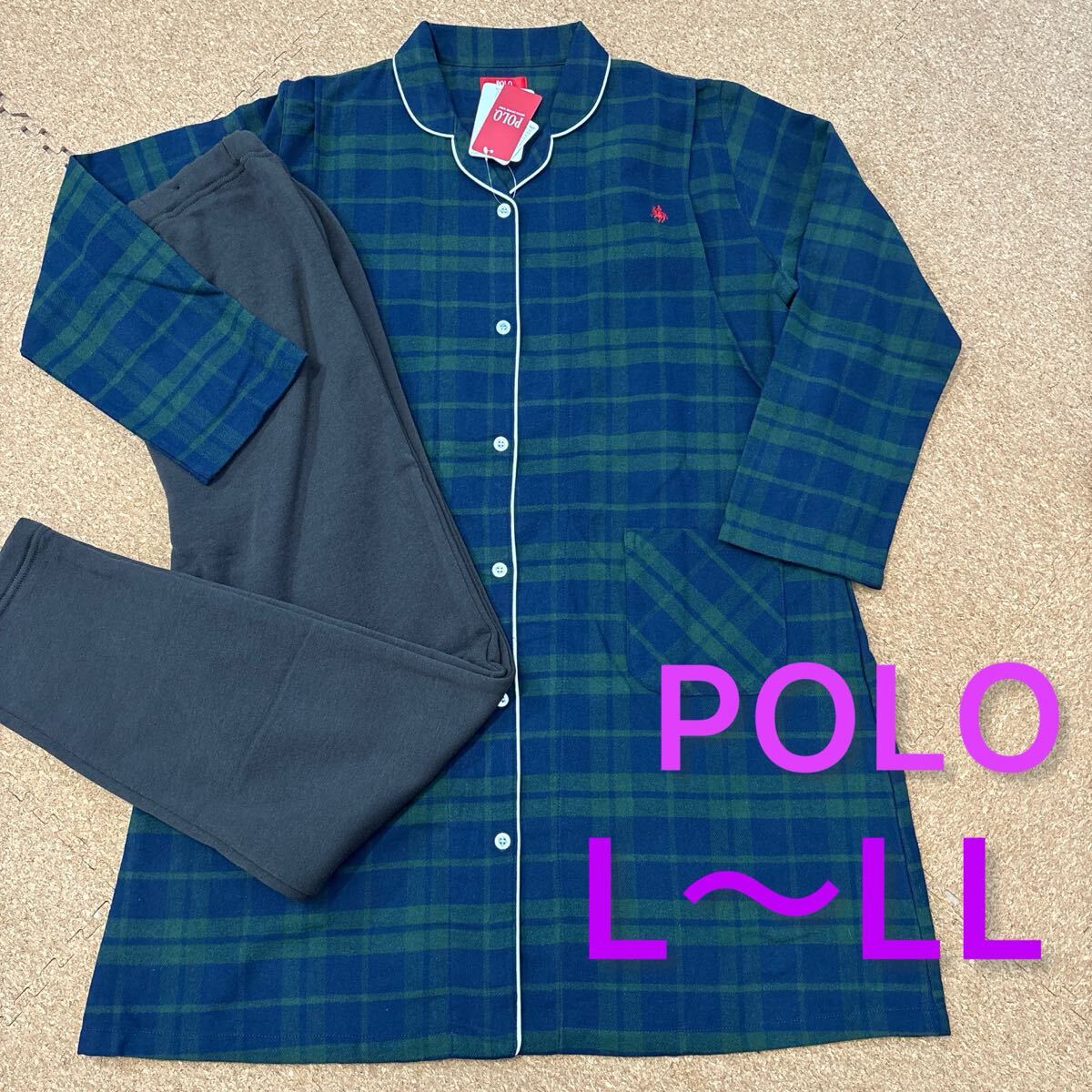 新品 マタニティ長袖パジャマ  POLO ネルシャツ 裏起毛 授乳機能付き .13拍卖