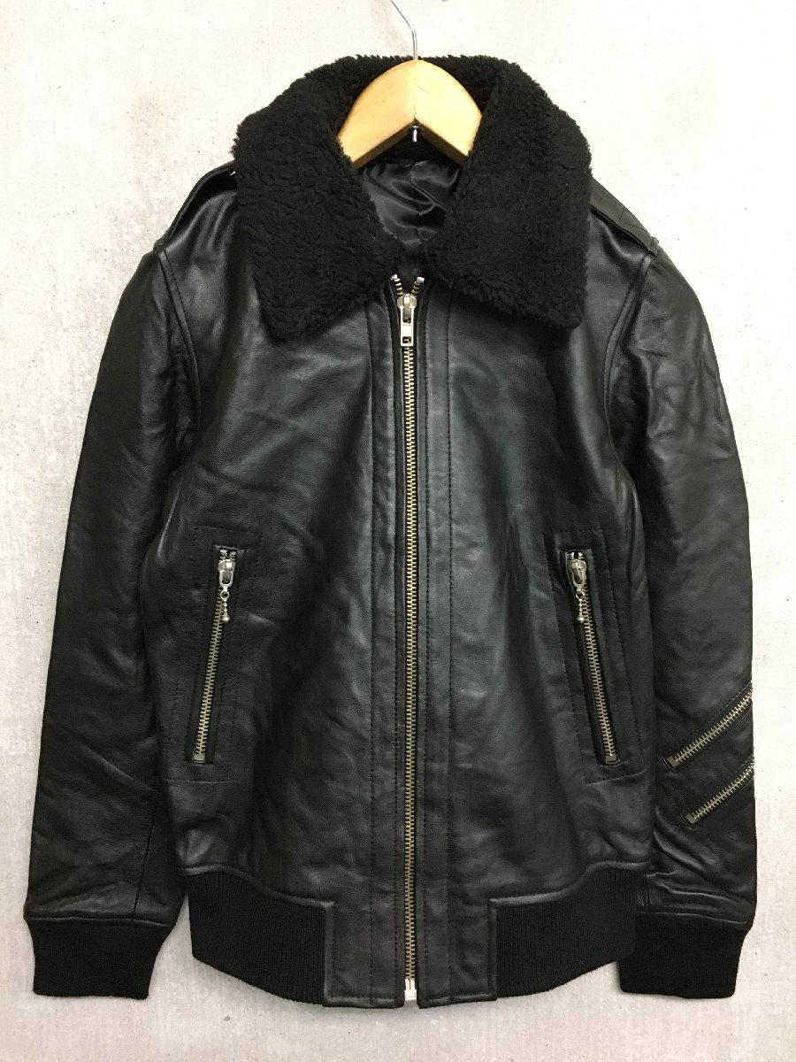 ◆ショップ別注 オリジナル サンプル 襟 ボア ラムレザー A-2 B-3 細身 ラム ライダース ジャケット サイズM 襟ボア取り外し可能拍卖