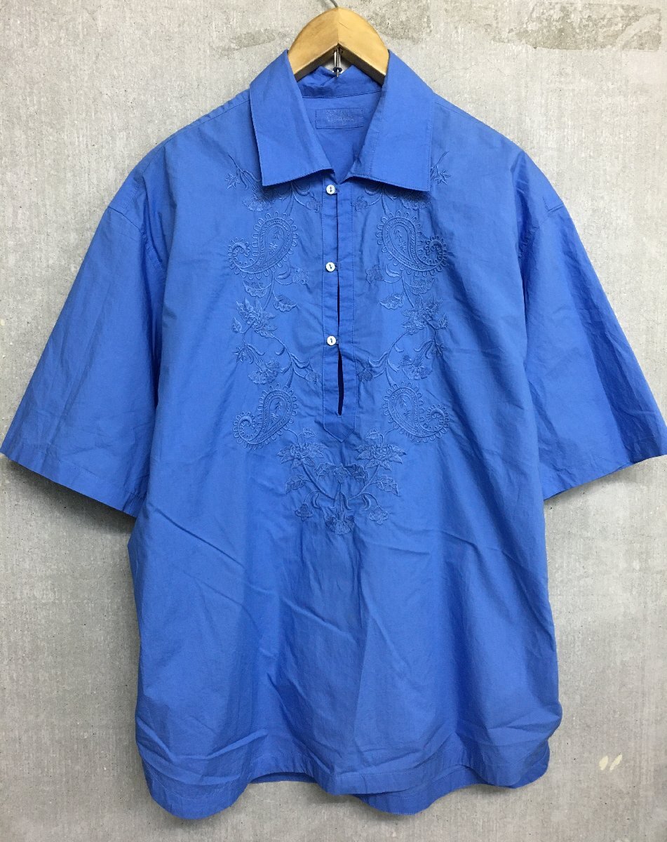 ◆EDIFICE エディフィス 近年モデル ペイズリー 刺繍 プルオーバー シャツ 薄ブルー サイズL 美品拍卖