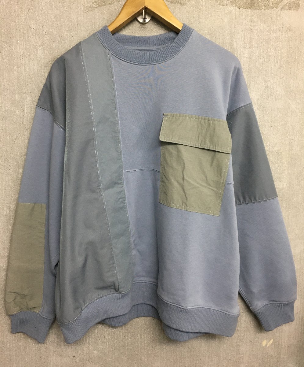 ◆NIKO AND ニコアンド UNSTUDIED フラップポケット付き 切替 デザイン オーバーサイズ スウェット SAX サイズ3 美拍卖