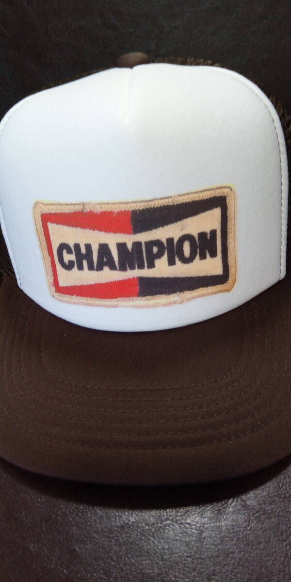 即決シングルナイロンメッシュキャップ プリント柄【CHAMPION】ブラウン×白拍卖