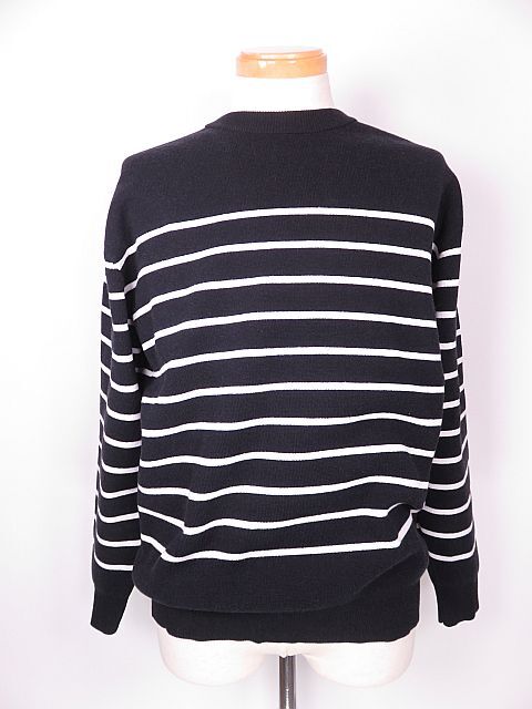 【送料無料】ノーリーズ NOLLEY'S 長袖ニットカットソー ボーダー 黒 白 メンズL拍卖