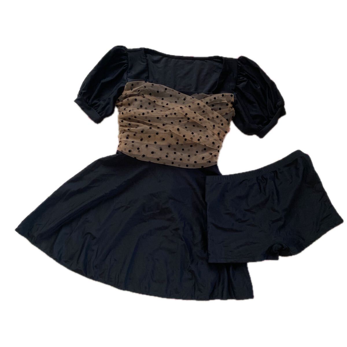 未使用☆水着 ワンピース 半袖パフスリーブ カップ付き 黒 Mサイズ拍卖