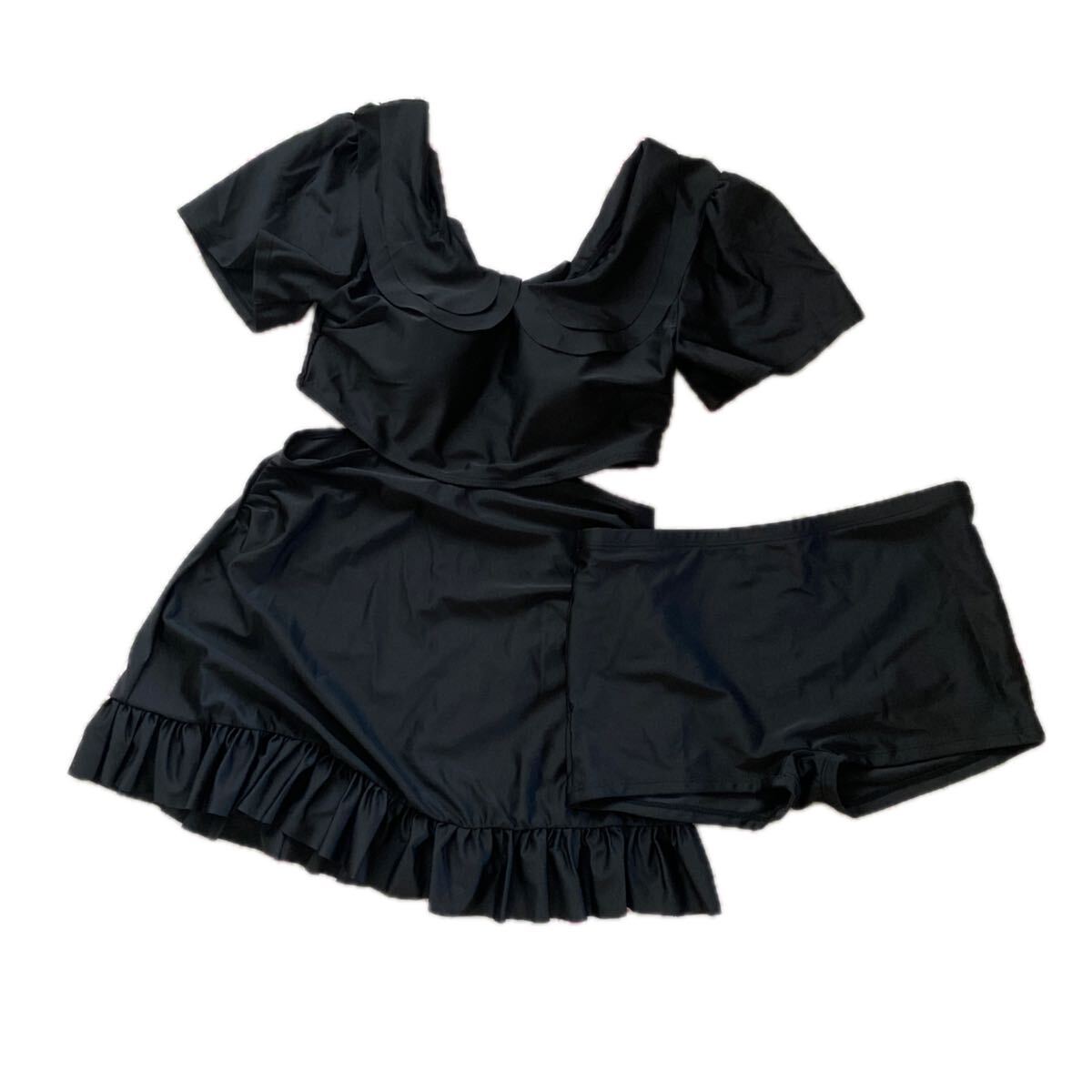 未使用☆水着 ワンピース パフスリーブ フリル 黒 サイズL拍卖