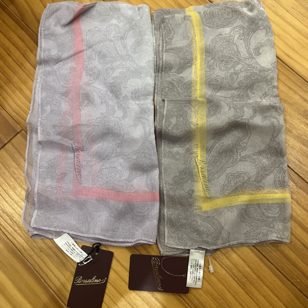 2点セット ボルサリーノ スカーフ シルク100 日本製 55×55cm 未使用品 新品 まとめて ブランド ペイズリー拍卖
