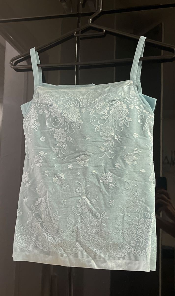 パット付き キャミソール インナー タンクトップ レースLサイズ 心配 水色 拍卖