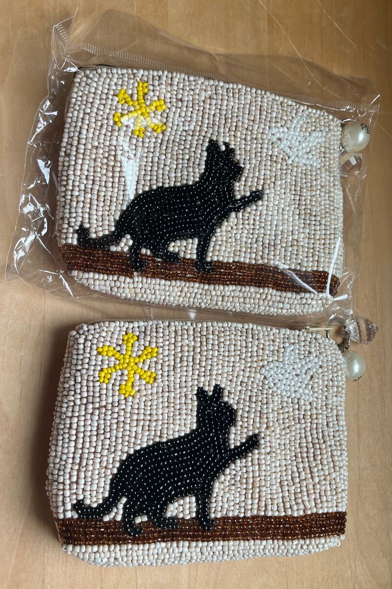 ビーズポーチ 猫 小銭入れ サテン 新品 クッションポーチ拍卖