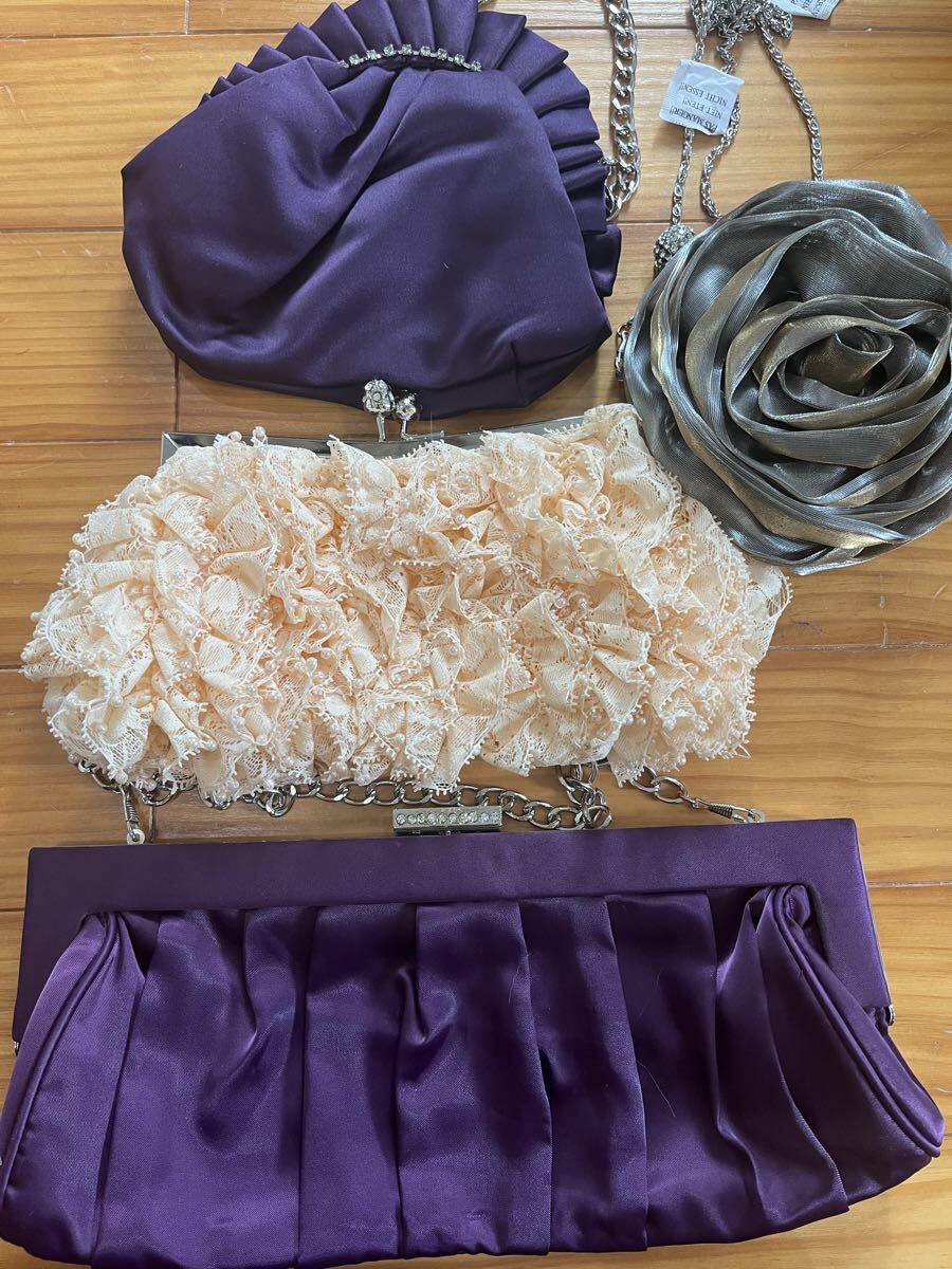 4点セット 未使用 パーティーバッグ クラッチ ハンド ショルダー がま口 レース パープル ピンク まとめて 大量拍卖