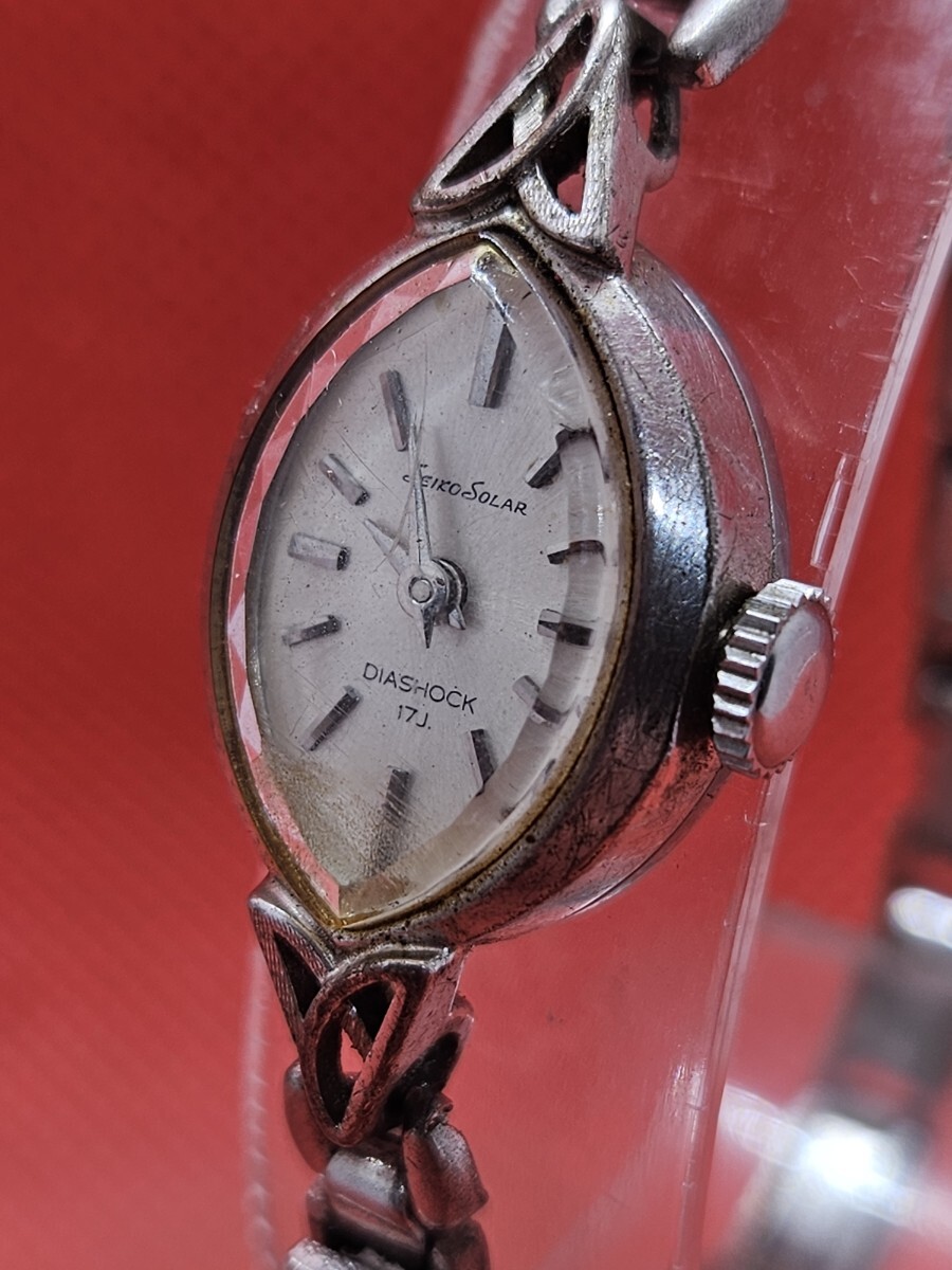 稼働品 機械式 セイコー ソーラー SEIKO SOLAR DIASHOCK 17jewels 手巻き レディース腕時計 G2934拍卖