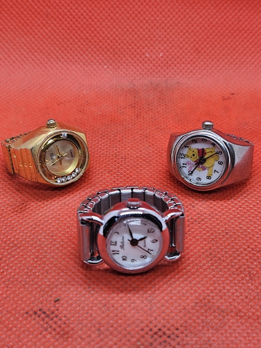 稼働品 指輪時計 リングウォッチ3個 ベラミ プーさんなど 電池交換済み G3024拍卖