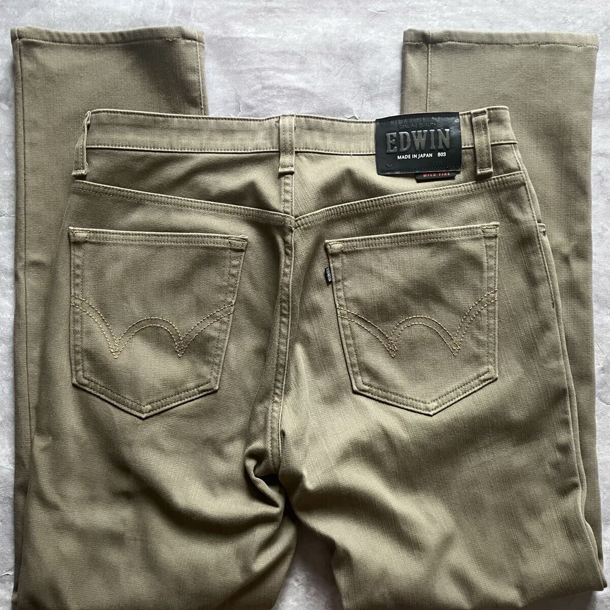 即決 W34 エドウィン EDWIN 秋冬 暖 裏地付 ワイルドファイア E503WF 日本製 防風防寒 ストレッチ MADE IN JAPAN カーキ 茶色 503 g63拍卖
