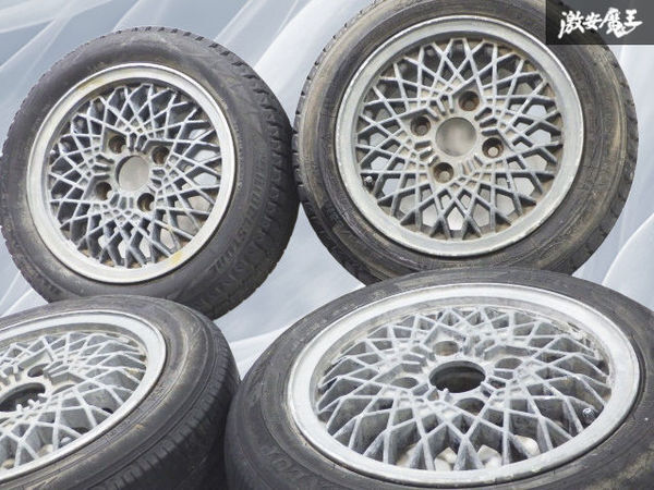 ★歪み無し★●社外 13インチ 5.5J +37 4H 4穴 PCD114.3 メッシュ ホイール 4本セット タイヤ付き 即納 サニトラ ハコスカ ケンメリ拍卖