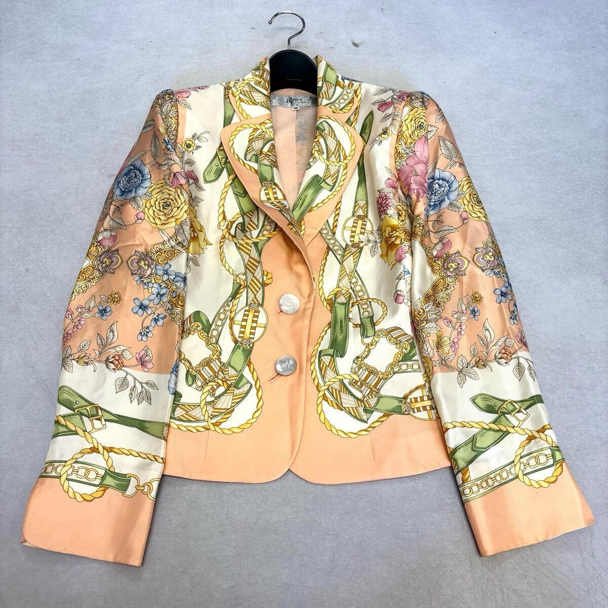 EE ◇ 人気モデル!! '日本製' IGNIS イグニス 総柄 シルク100% テーラードジャケット size:42 レディース アウター 婦人服 ピンク拍卖