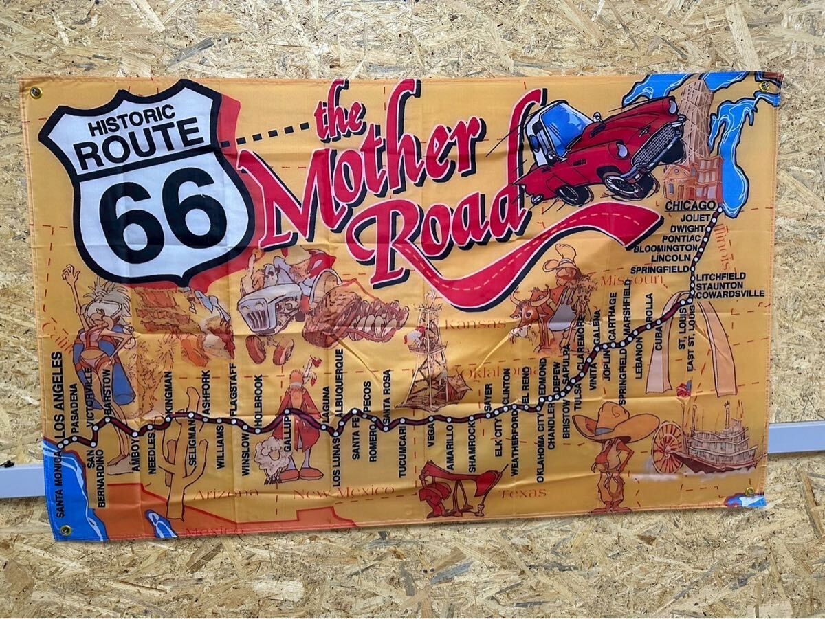 送料無料 150x90cm 1289 特大 フラッグ ルート66 アメ車 ガレージ装飾 お部屋の装飾 バナー 旗 アメリカン 看板 ハーレー 雑貨 壁掛け 拍卖