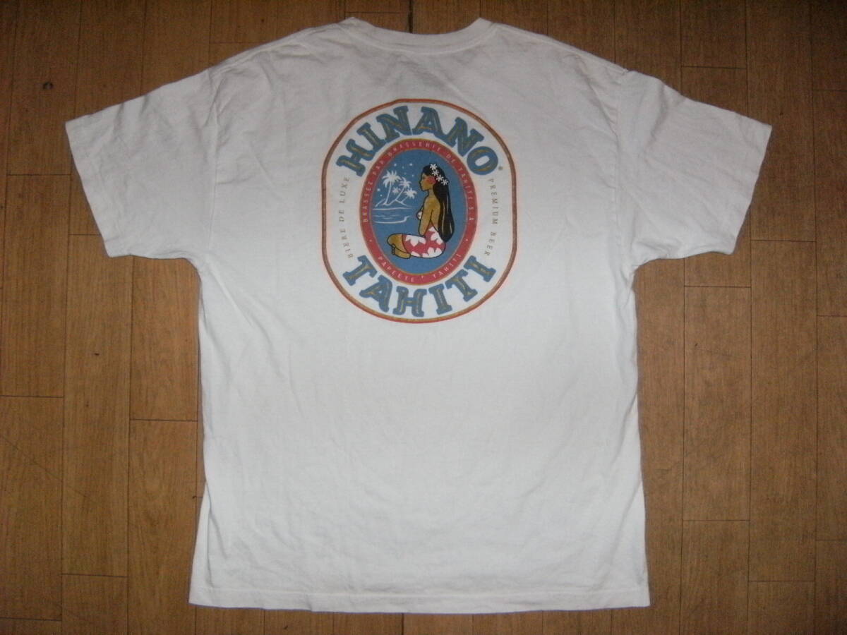 レトロ★グアテマラ製品★HINANO TAHITI ヒナノタヒチ Tシャツ★PREMIUM BEER プレミアム ビール 南国 ハワイ フラダンス 美女 お酒 グアム拍卖