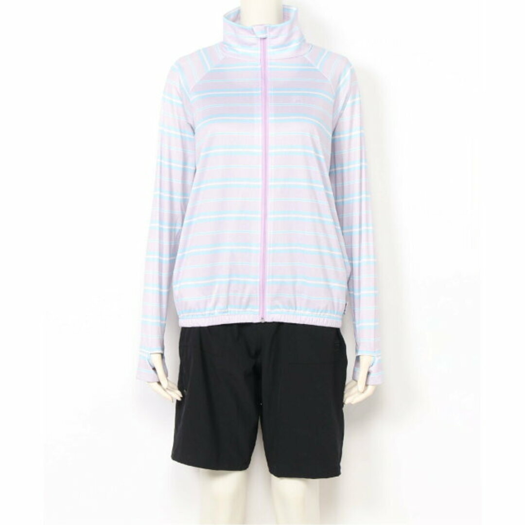 4点セット 新品 9号 Mサイズ FILA フィラ ボーダーUVウェア付水着/水陸両用 UVカット ラッシュガード・タンキニ水着 ラベンダー 黒 324608拍卖