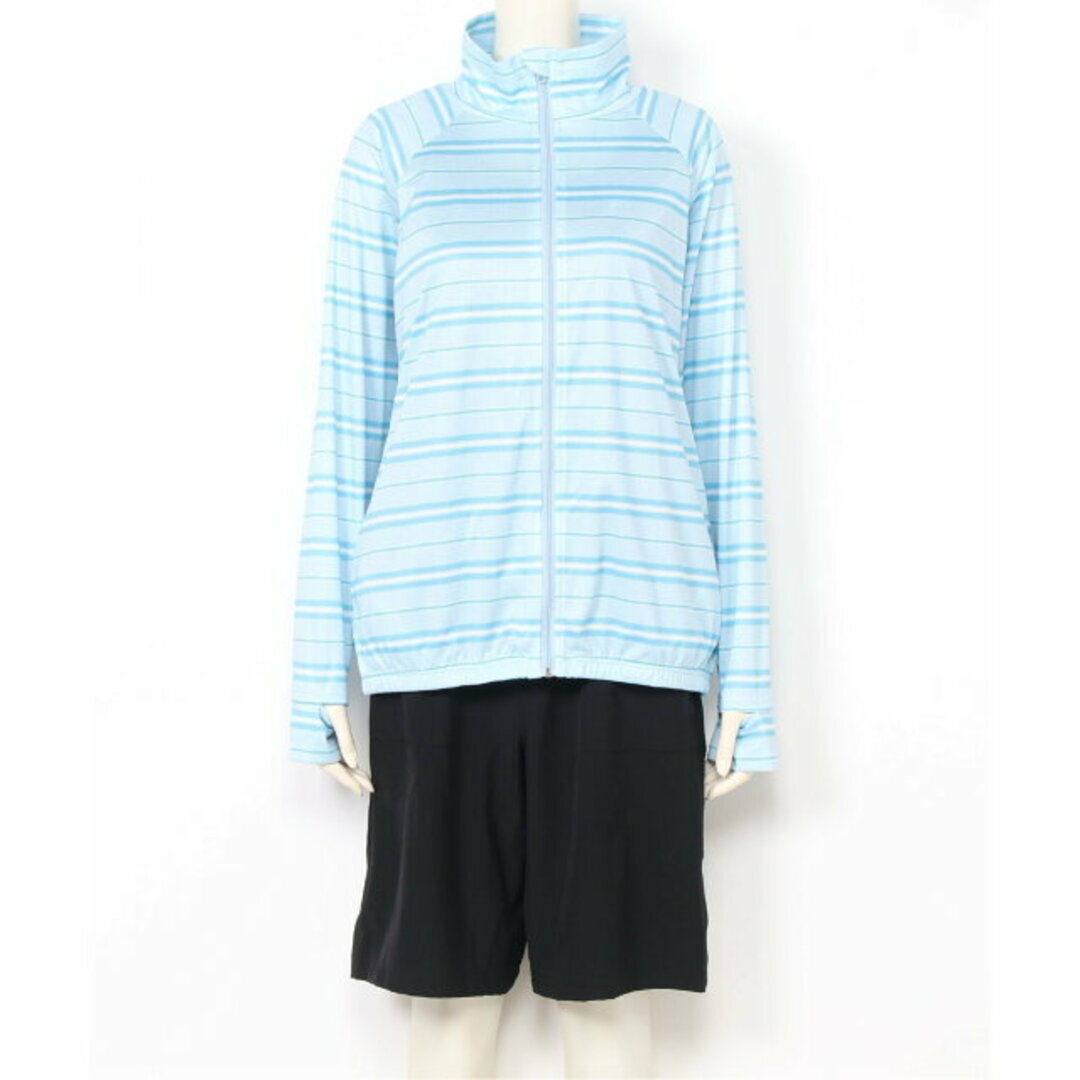 4点セット 新品 9号 Mサイズ FILA フィラ ボーダーUVウェア付水着/水陸両用 UVカット ラッシュガード・タンキニ水着 SAX 黒 324608拍卖