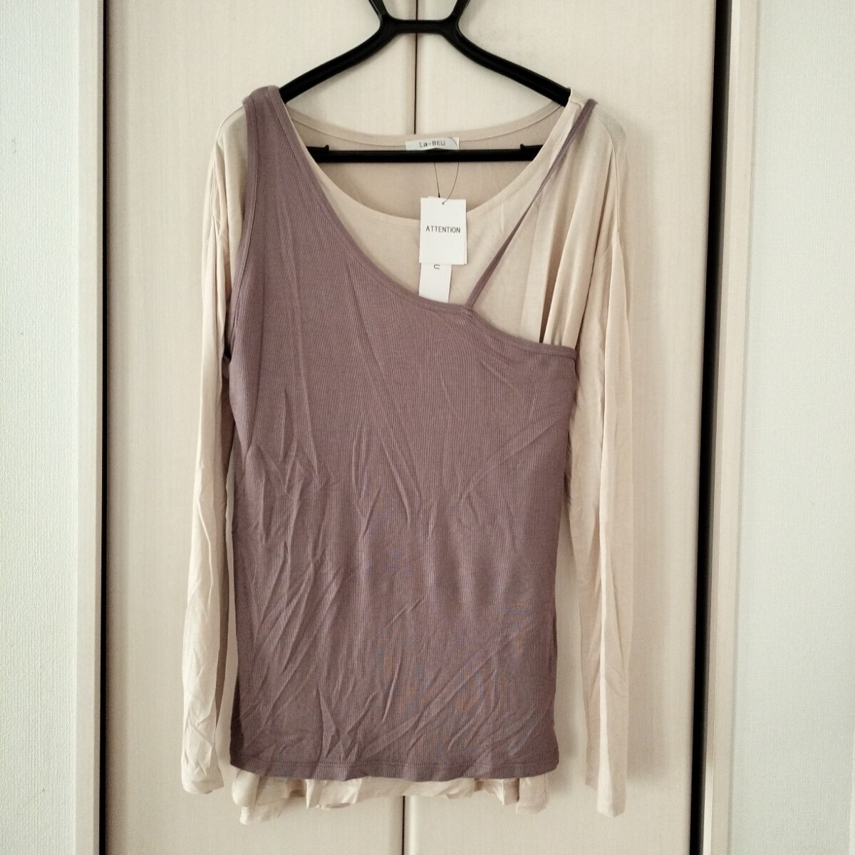 新品タグ付【L-LLサイズ】La-BEU 2点セット ロンT レディース 長袖カットソー 重ね着 レディース トップス ベージュ系 長袖Tシャツ拍卖