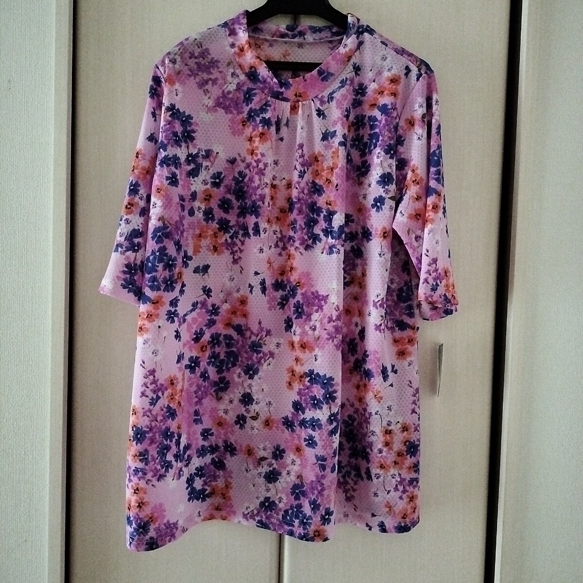 【M~Lサイズ】新品 ELREN 半袖カットソー プルオーバー レディース トップス ミセス 花柄 関西ファッション連合 ゆったり 118290 ピンク拍卖