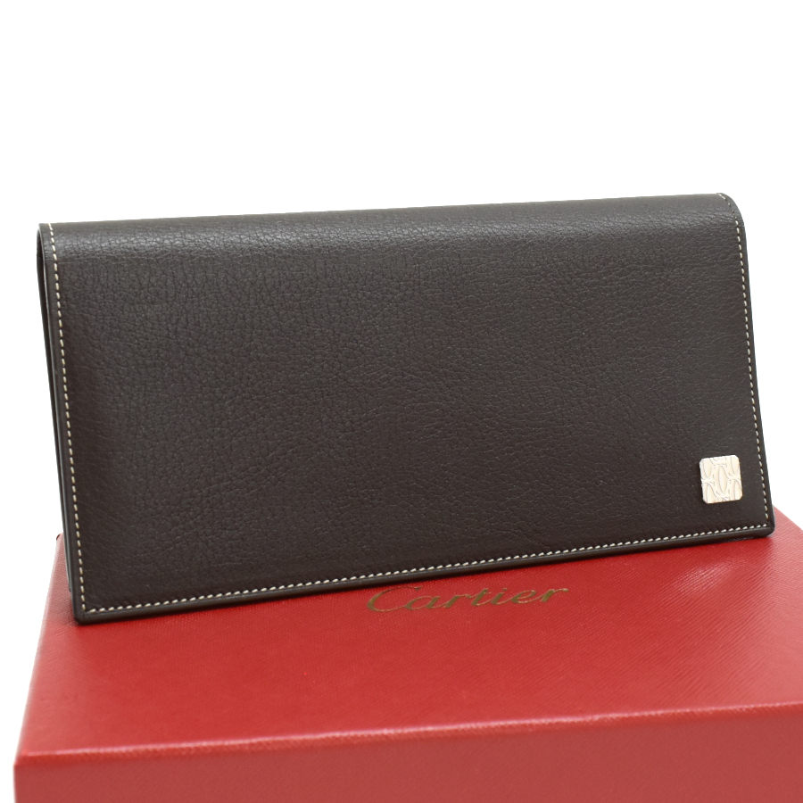 カルティエ 二つ折り長財布 L3000701 レザー ダークブラウン Cartier拍卖