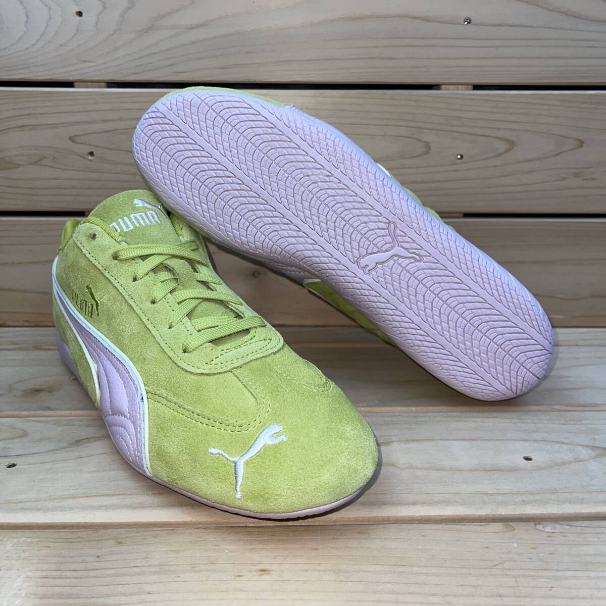 プーマ 25.5cm スピードキャット パイピング 税込定価14300円 グリーン ピンク PUMA SPEEDCAT PIPING スウェード 緑 桃色 天然皮革拍卖