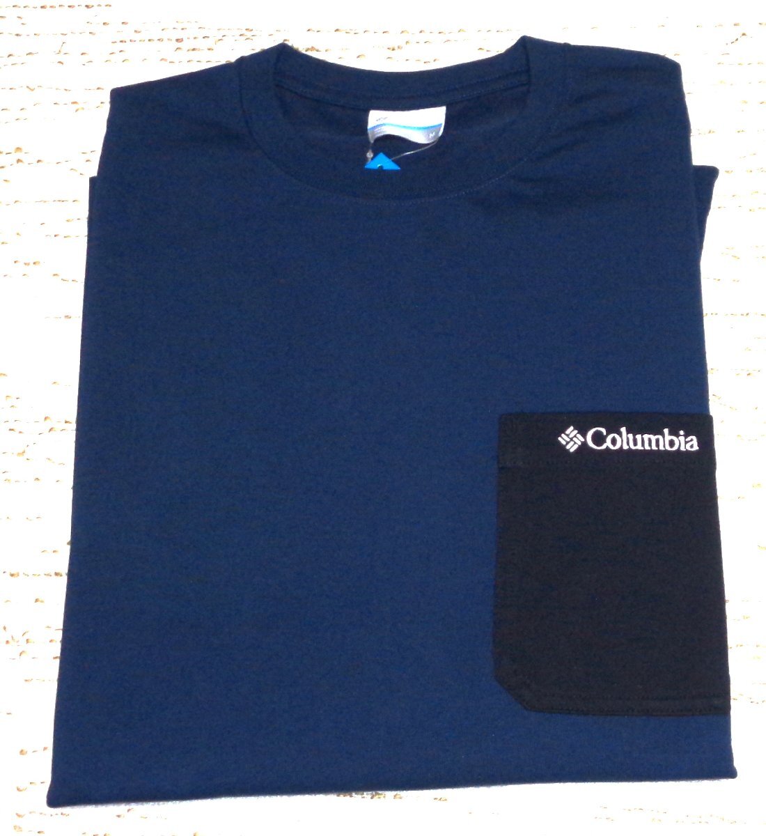 コロンビア ヤングストリート ロゴ刺繍 プリント ポケット ロングスリーブ Tシャツ 長袖 紺 M PM0898 メンズ拍卖