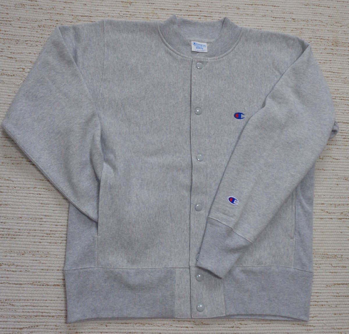 送料無料 チャンピオン 青タグ スウェット 厚地 リバースウィーブ スナップオン ジャケット シルバーグレー L C3-A020 メンズ拍卖