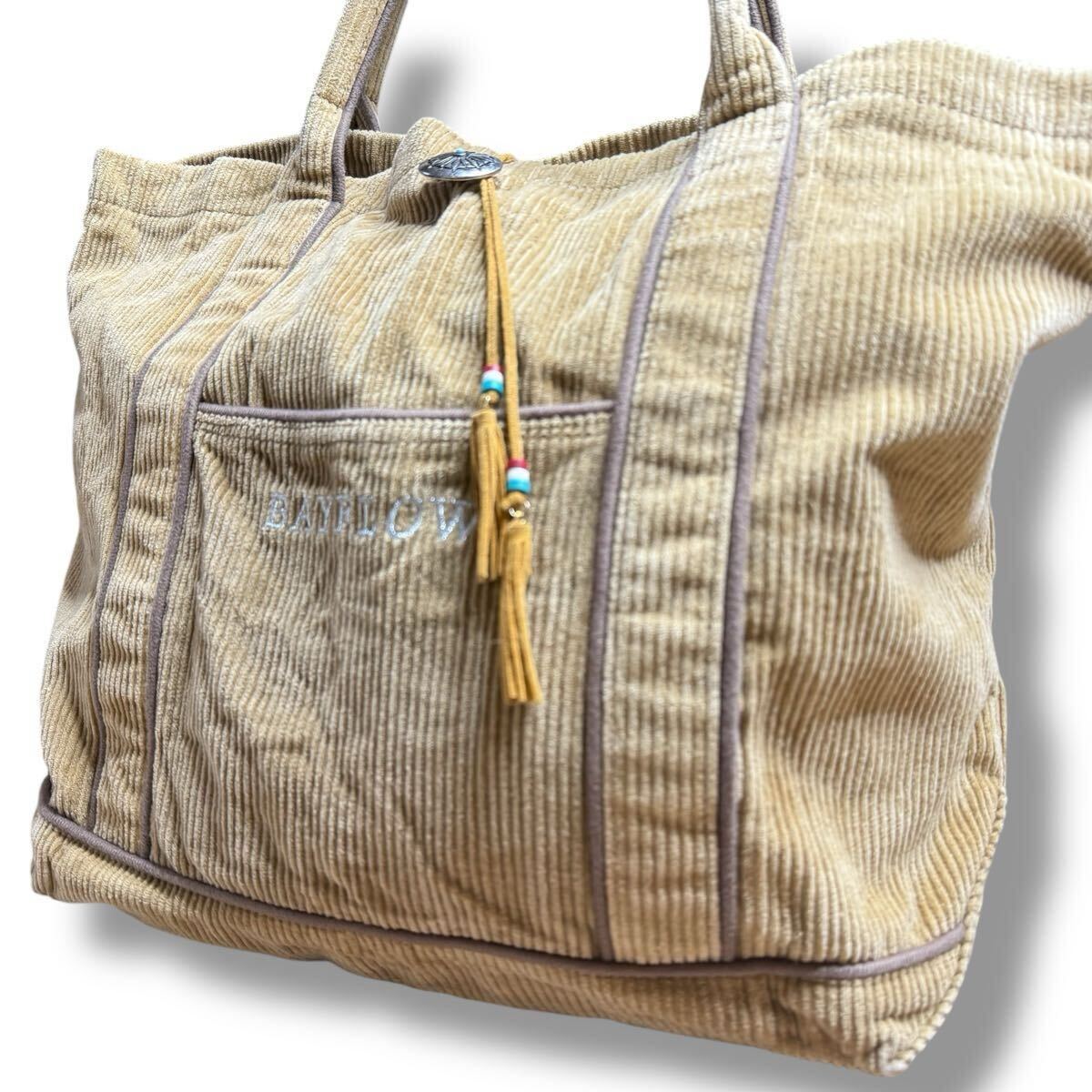 BAYFLOW トートバッグ ネイティブバッグ コーデュロイ コンチョ タッセル キャメルブラウン 大容量拍卖